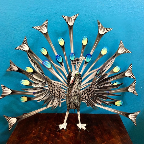 Alebrije Large Peacock Handcrafted Wood Carving by Esperanza