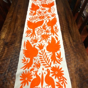 Mexican Otomi hand embroidered bed scarf runner / partial coverlet / table runner / frame able art (73” x 17”)