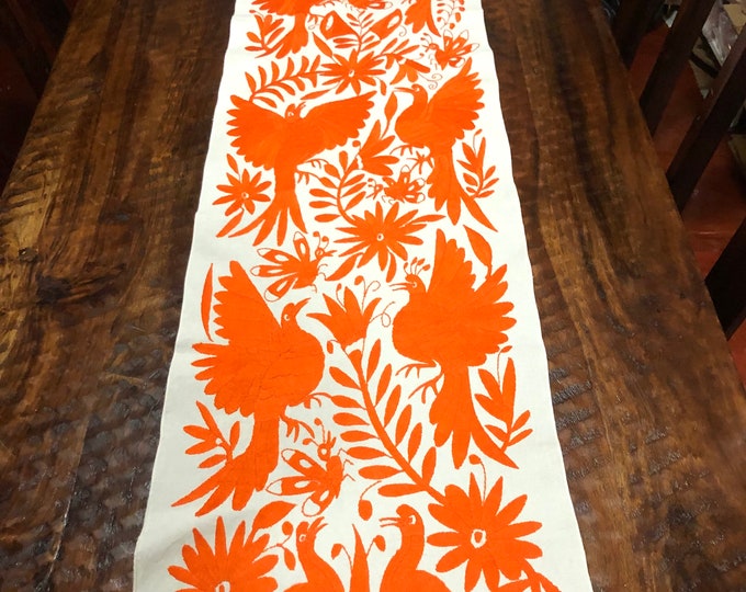 Mexican Otomi hand embroidered bed scarf runner / partial coverlet / table runner / frame able art (73” x 17”)