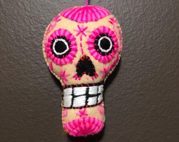 Hand Sewn Stuffed Calavera Plush Toy Hanging Ornament