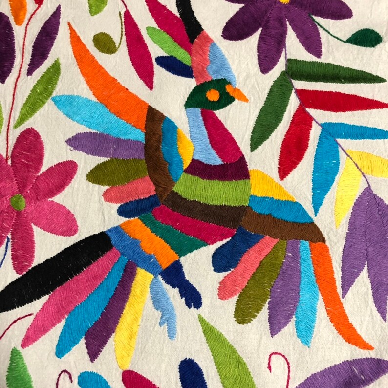 Otomi Hand Embroidered Table Runner Bed Scarf Frame-able Art Multi-color approx. 72 x 16