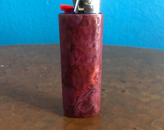 Handcrafted Pure Copper Lighter Cover with Hand Hammered Texture and Red Patina Finish