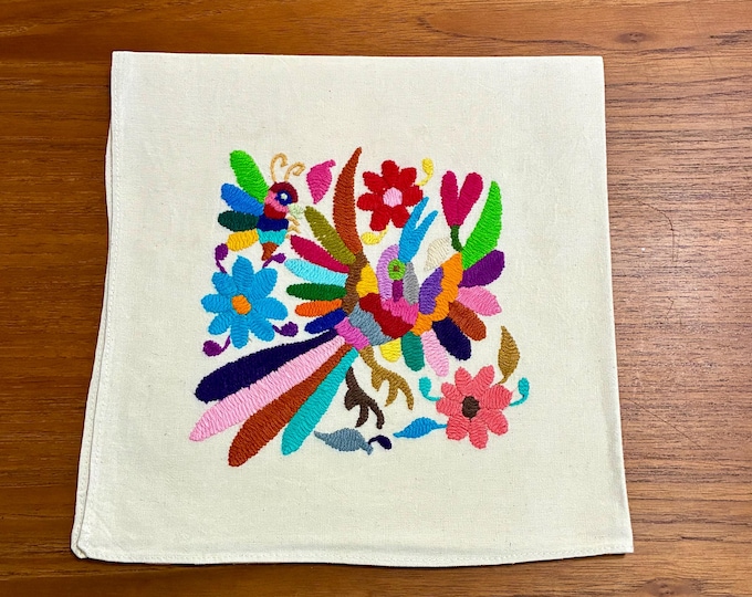 Hand Embroidered Otomi Napkin: Mexican Folk Art, Spirit Animals
