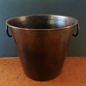 Hammered Copper Brown Patina wine bottle chiller / ice bucket (10 1/4&quot; diameter)