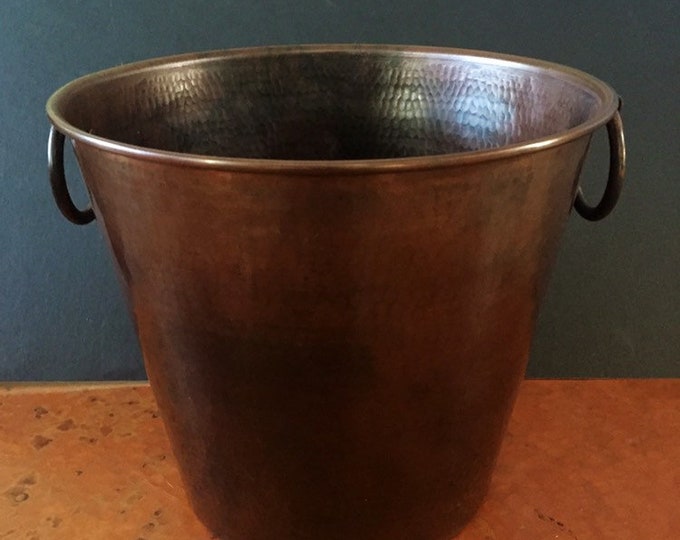 Hammered Copper Brown Patina wine bottle chiller / ice bucket (10 1/4" diameter)