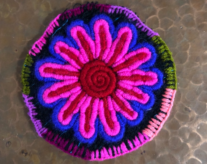 Hand Embroidered Drink Coaster from San Cristobal de las Casas, Chiapas, Mexico (4.25” diameter)