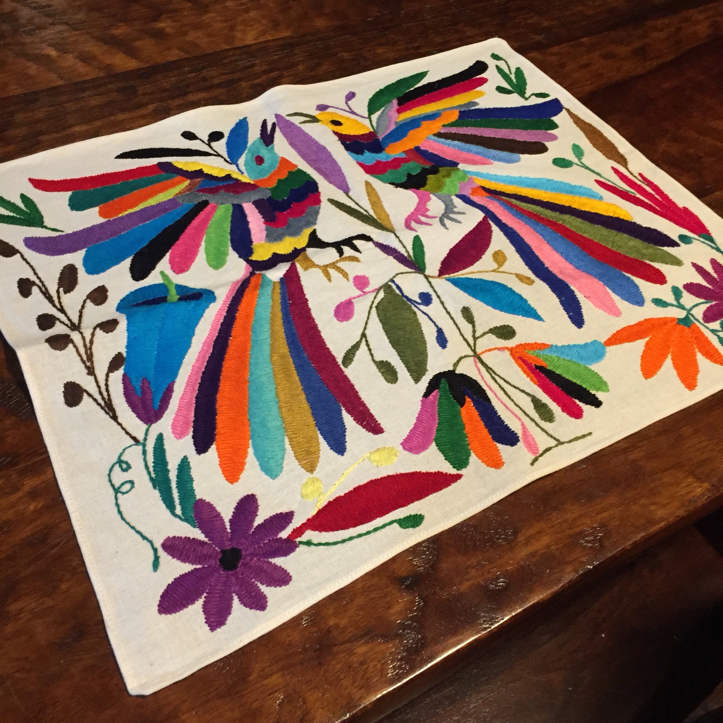 Hand embroidered Otomí placemat (approx.17 x 13) multicolor
