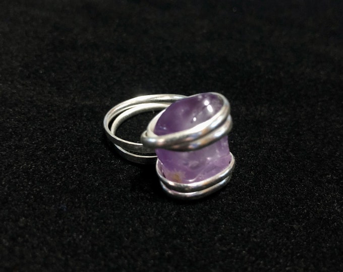 One of a Kind Polished Amethyst Ring set in Silver.
