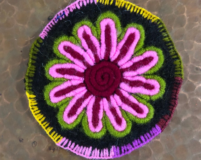 Hand Embroidered Drink Coaster from San Cristobal de las Casas, Chiapas, Mexico (4.5” diameter)