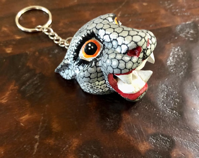 Alebrije Alebrije Jaguar Head Keychain  Handcrafted Wood Carving by Esperanza Martinez from Oaxaca, Mexico.