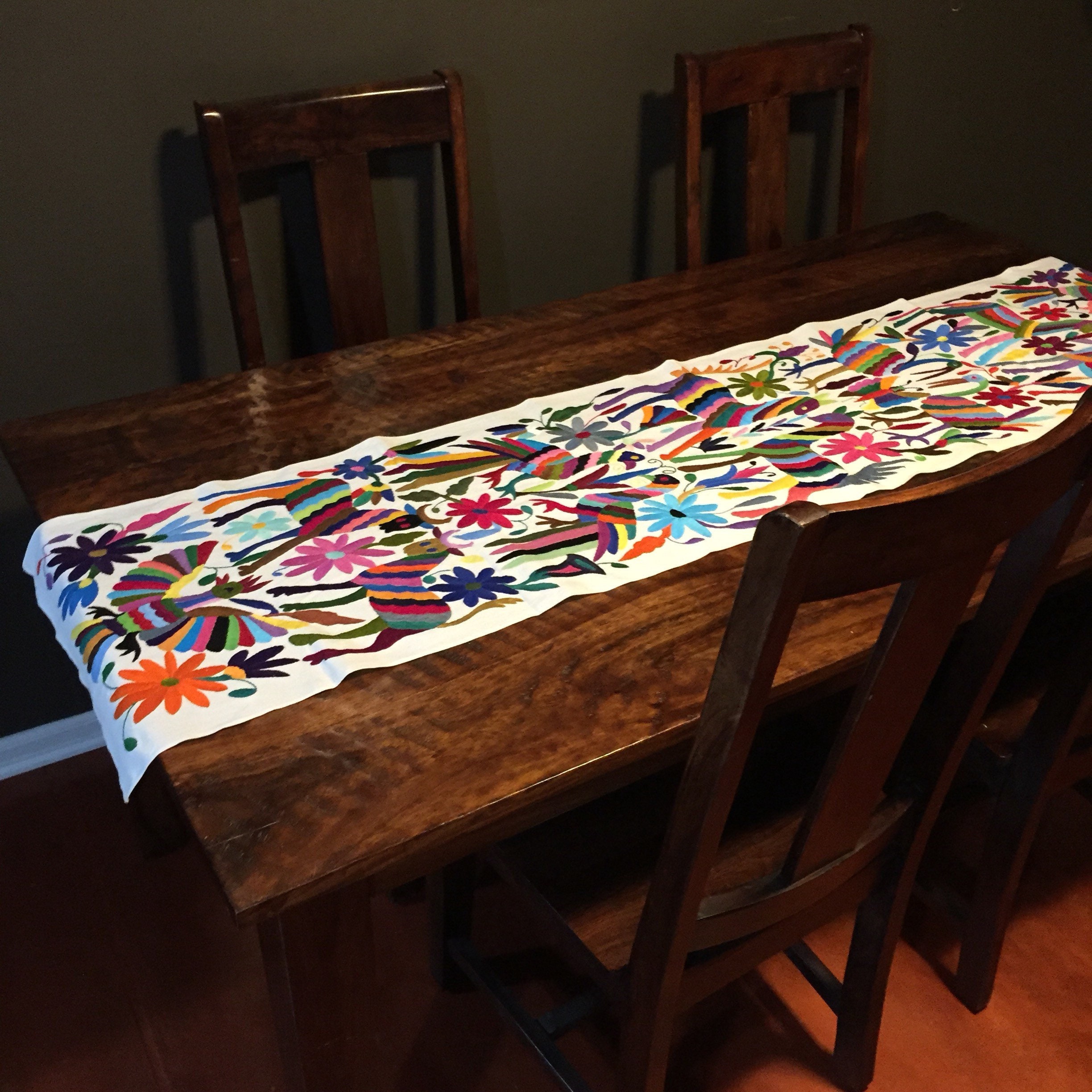 Otomi Hand Embroidered Table Runner Multicolor