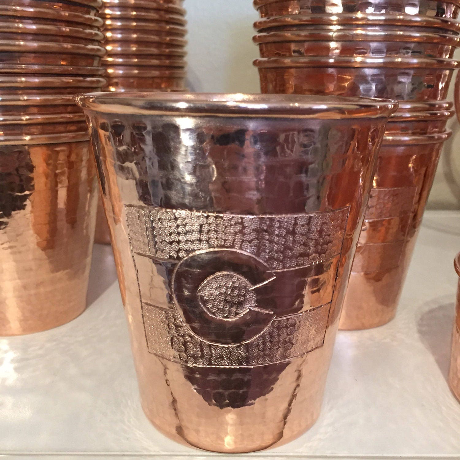 2pack 18 oz. Moscow Mule Hammered Copper Tumblers w/ Colorado Flag