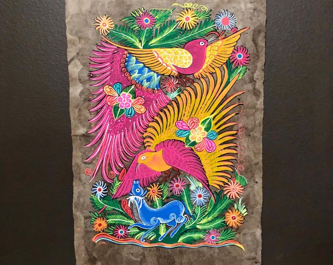 Amate Paper Wall Art with Birds, Animals and Flowers by Andrés de la Loma (Pahuatlán Puebla Mexico)