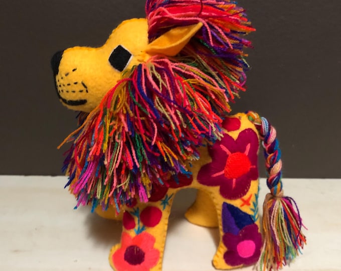 Hand Sewn Wool Stuffed Animal Lion Plush Toy