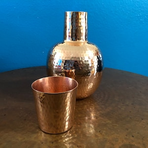 Hand Hammered Copper Water Carafe with Cup Topper (64oz/10oz)