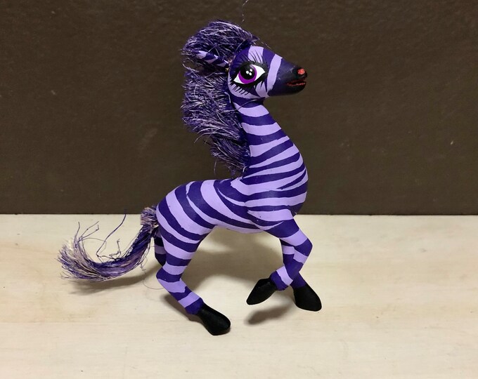 Alebrije Zebra Handcrafted Wood Carving by Fatima Fuentes from Oaxaca, Mexico.