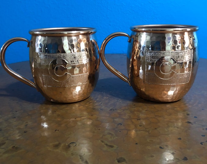 2-pack of 16oz Moscow Mule Hammered Copper Barrel Mugs w/ Colorado Flag