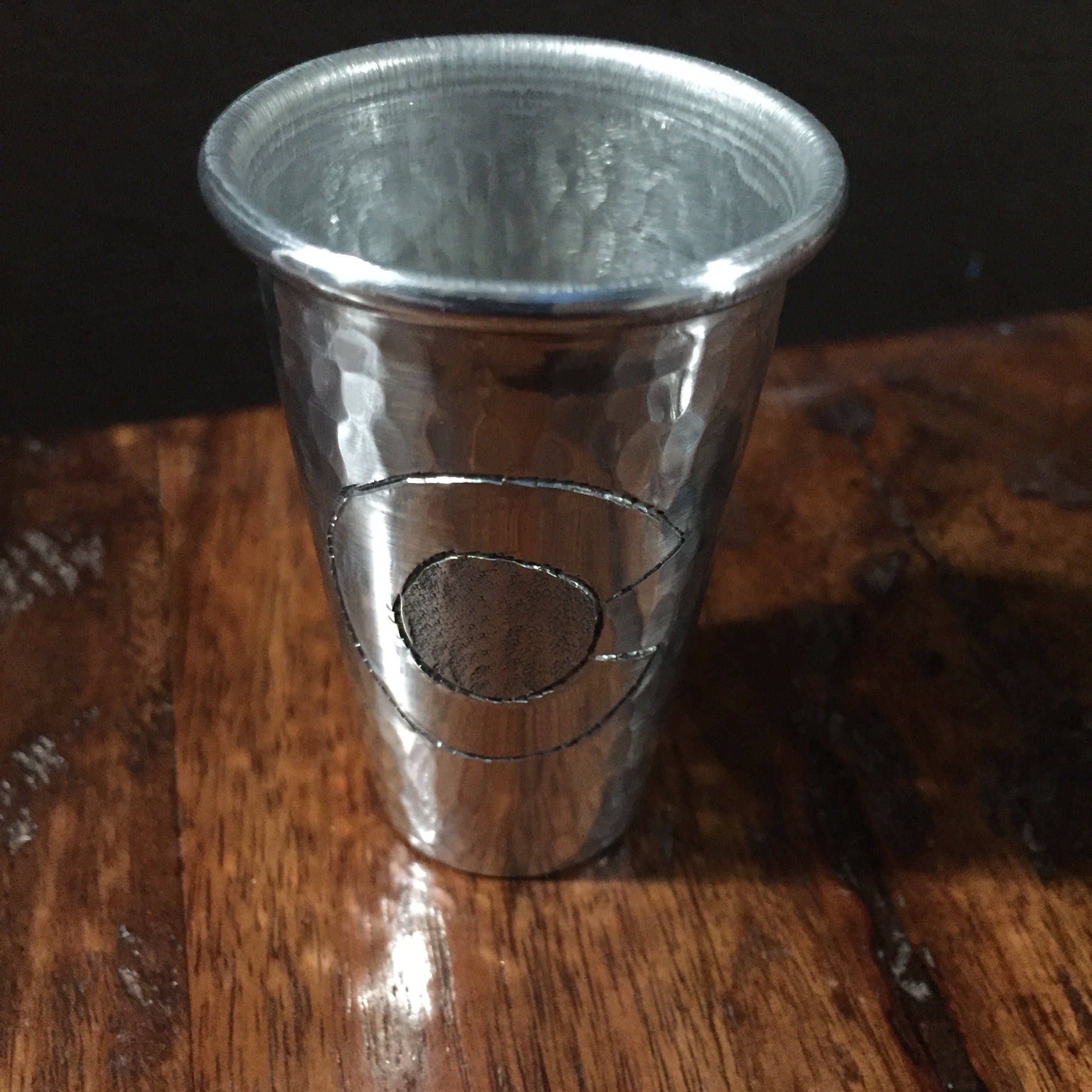 Handcrafted 2oz hammered aluminum shot glass with Colorado C engraved