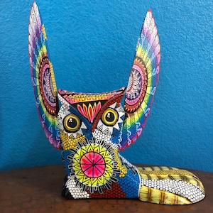 Alebrije Owl Wood Carving by Roberto and Esperanza Martinez from Oaxaca, Mexico.