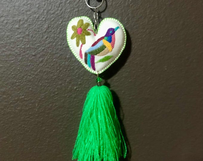 Hand embroidered Otomi heart ornament from Hidalgo, Mexico.