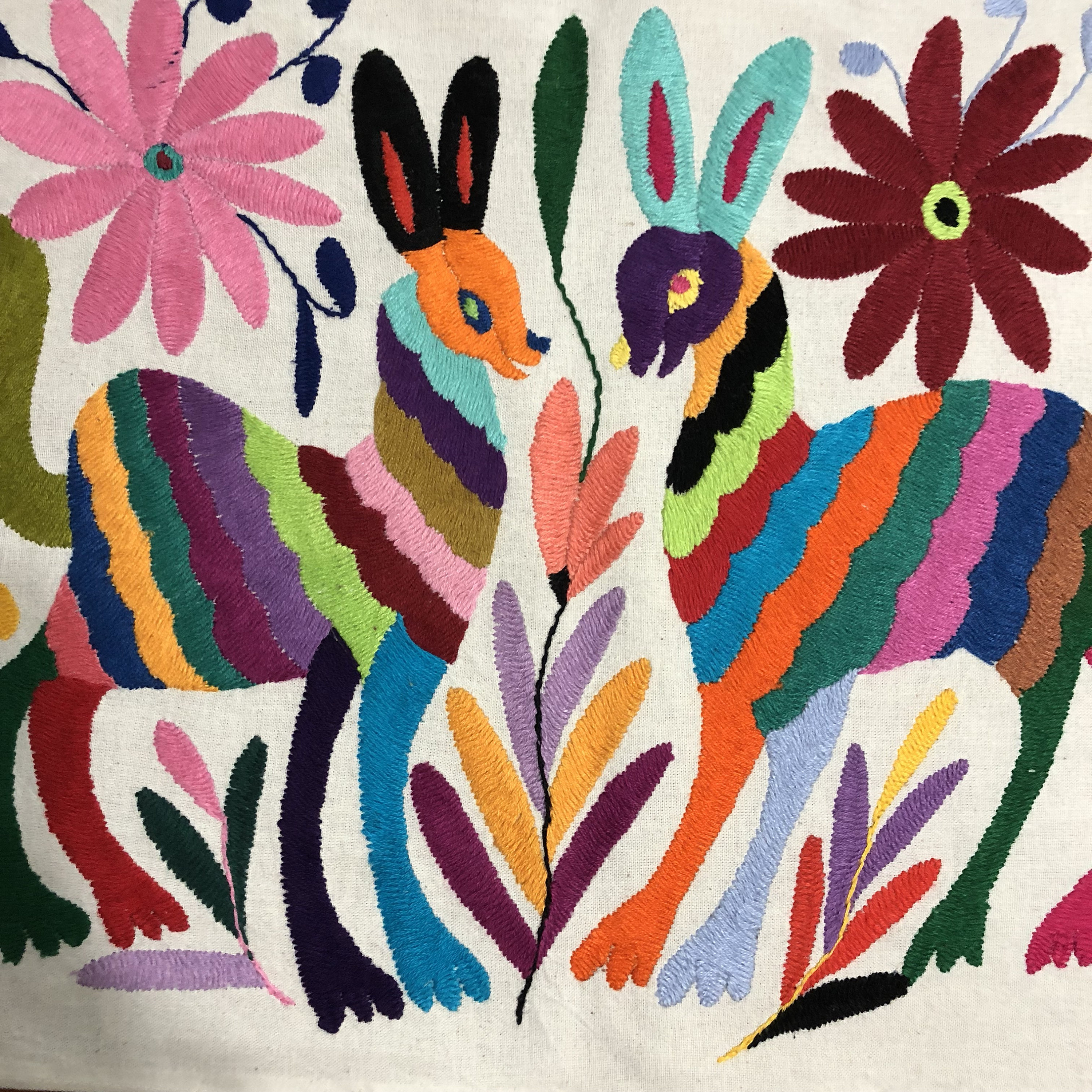 Hand embroidered Otomí placemat (approx. 17 x 13) multicolor