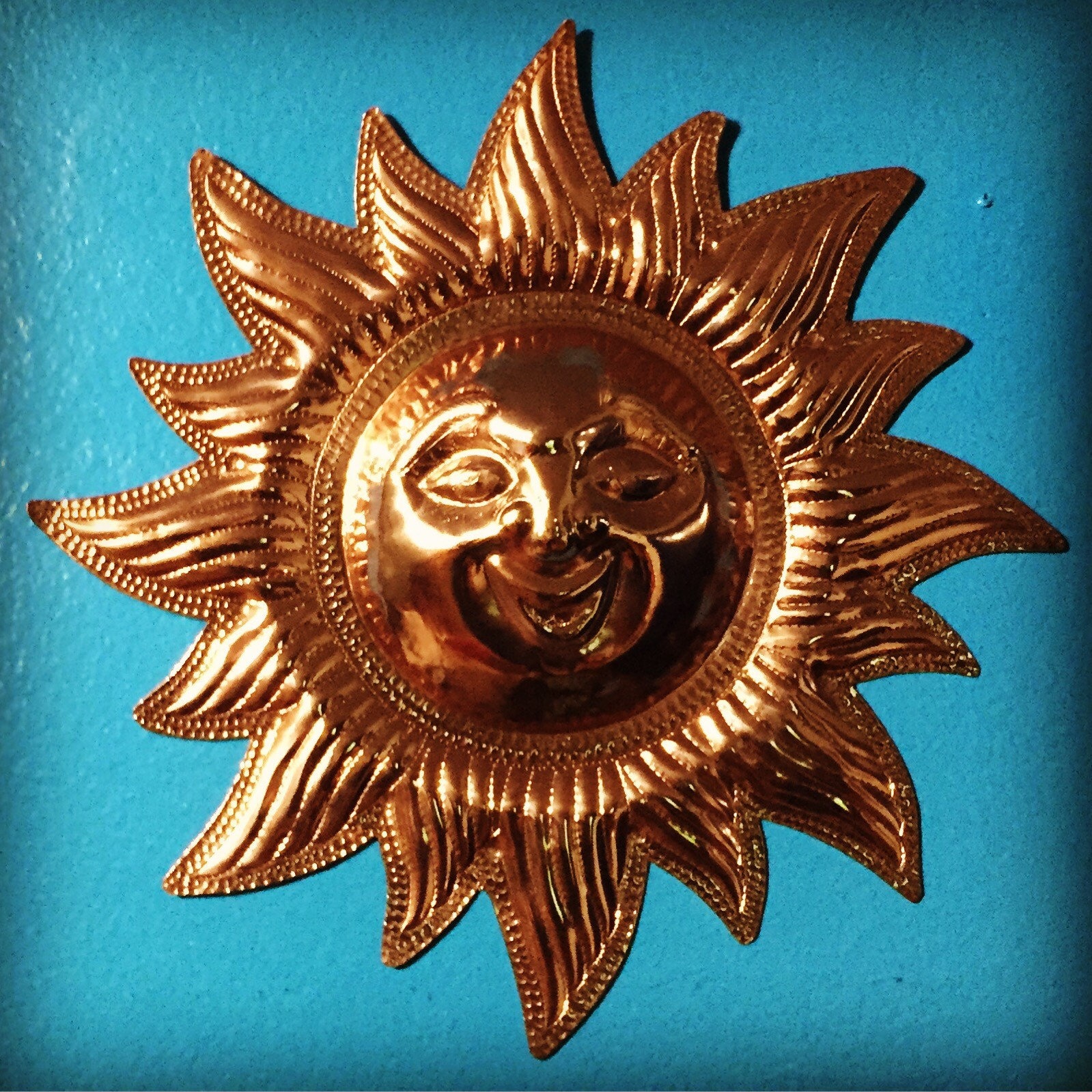 Handcrafted Pure Hammered Copper Sun 12 Diameter