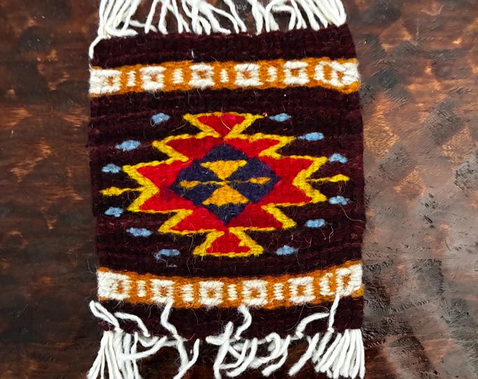 Zapotec hand woven merino wool coaster with traditional design (5” x 5 3/4”)