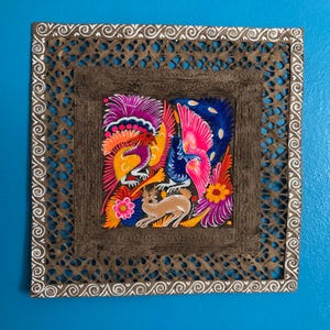 Amate Bark Paper Wall Art: Colorful Animal Design, Woven Border