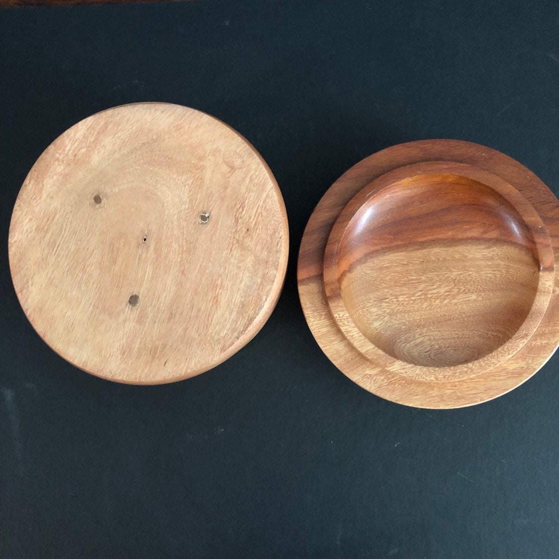 Hand carved wood serving bowl with lid made of Guamuchil wood from Mexico