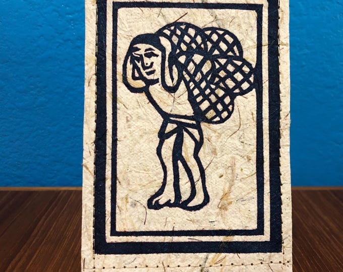 Handmade Small Paper Journal / Notebook with Linocut Print Cornhusk Paper Covers and Eucalyptus Journal Paper (80 pages)
