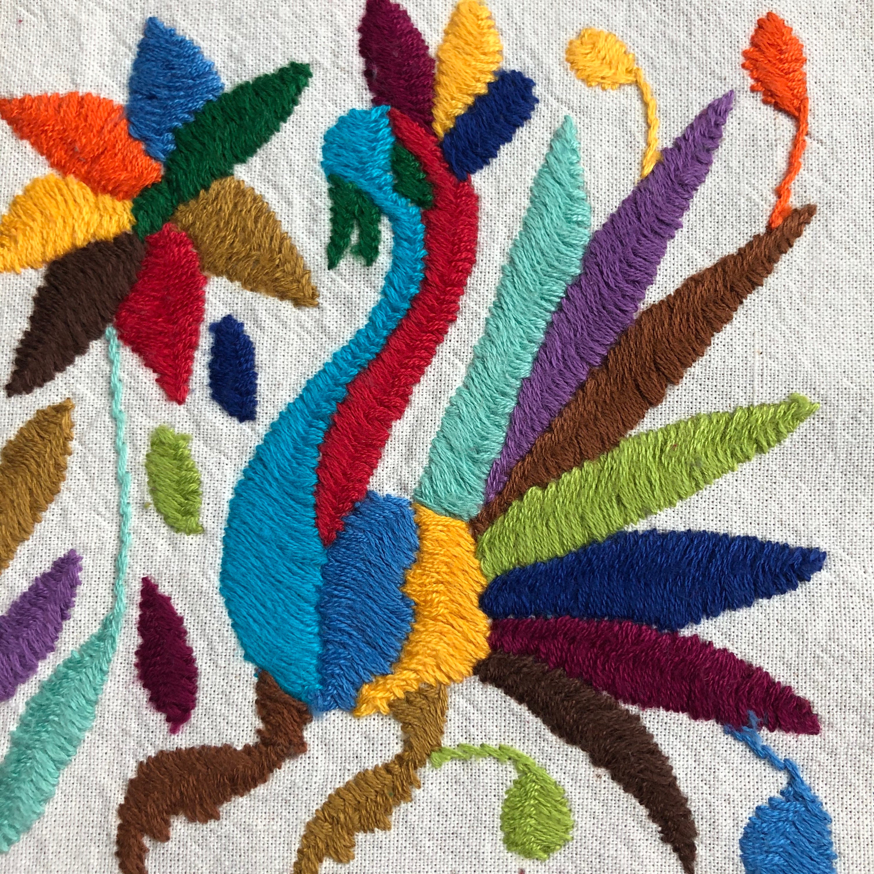 Otomi hand embroidered muslin coaster/cocktail napkin/frameable art with Bird approx. 6” x 6”