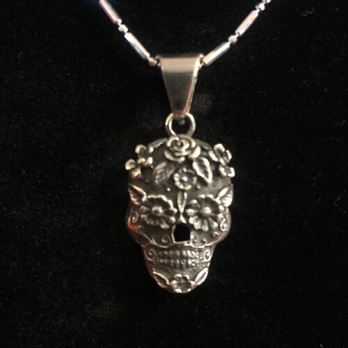 Sterling Silver Sugar Skull Necklace Sterling Silver Skull Etsy