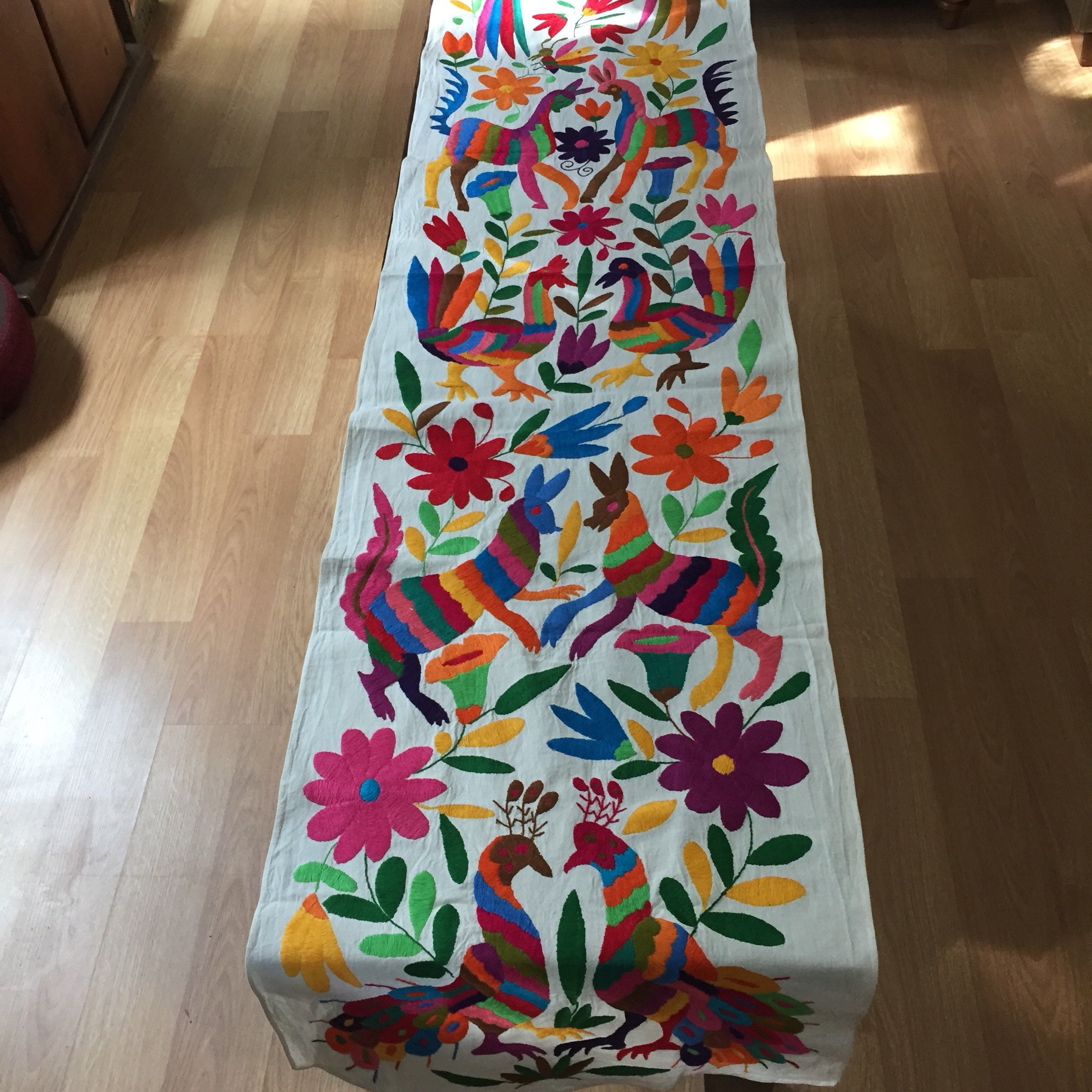 Otomi Hand Embroidered Table Runner Multicolor