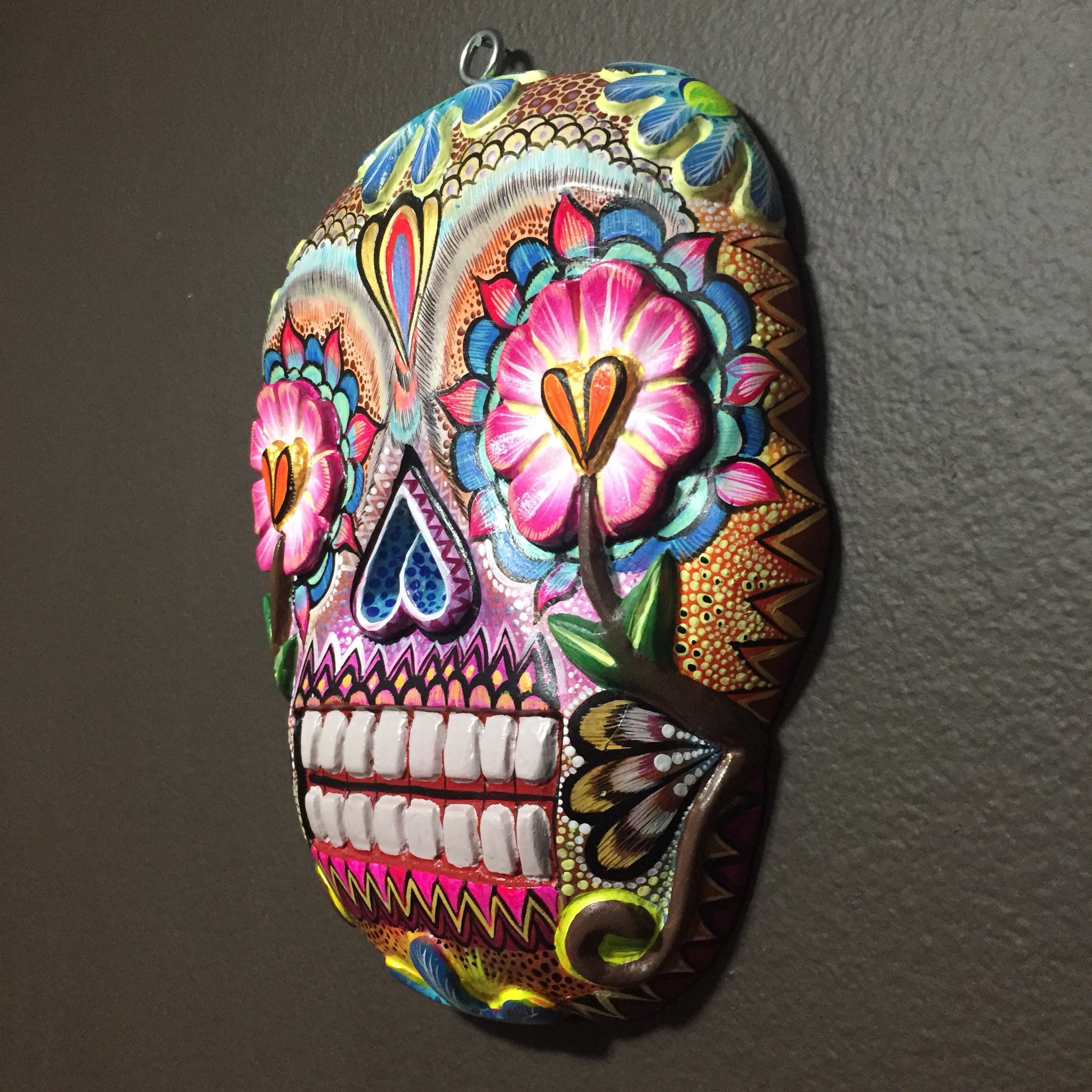 Handcarved wood calavera skull alebrije from Oaxaca, Mexico