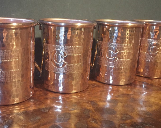 4-pack of 16oz Moscow Mule Copper Mugs, hammered w/ Colorado Flag engraving