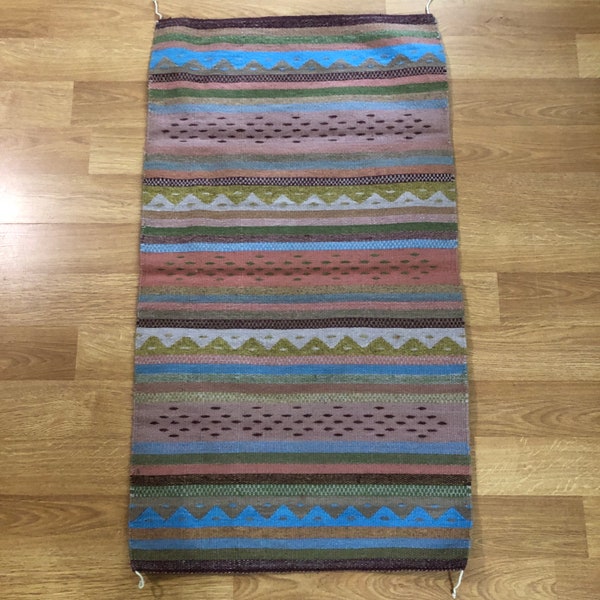 Zapotec Handwoven Merino Wool Rug /  Pedal Loom Textile (23.5” x 42”)