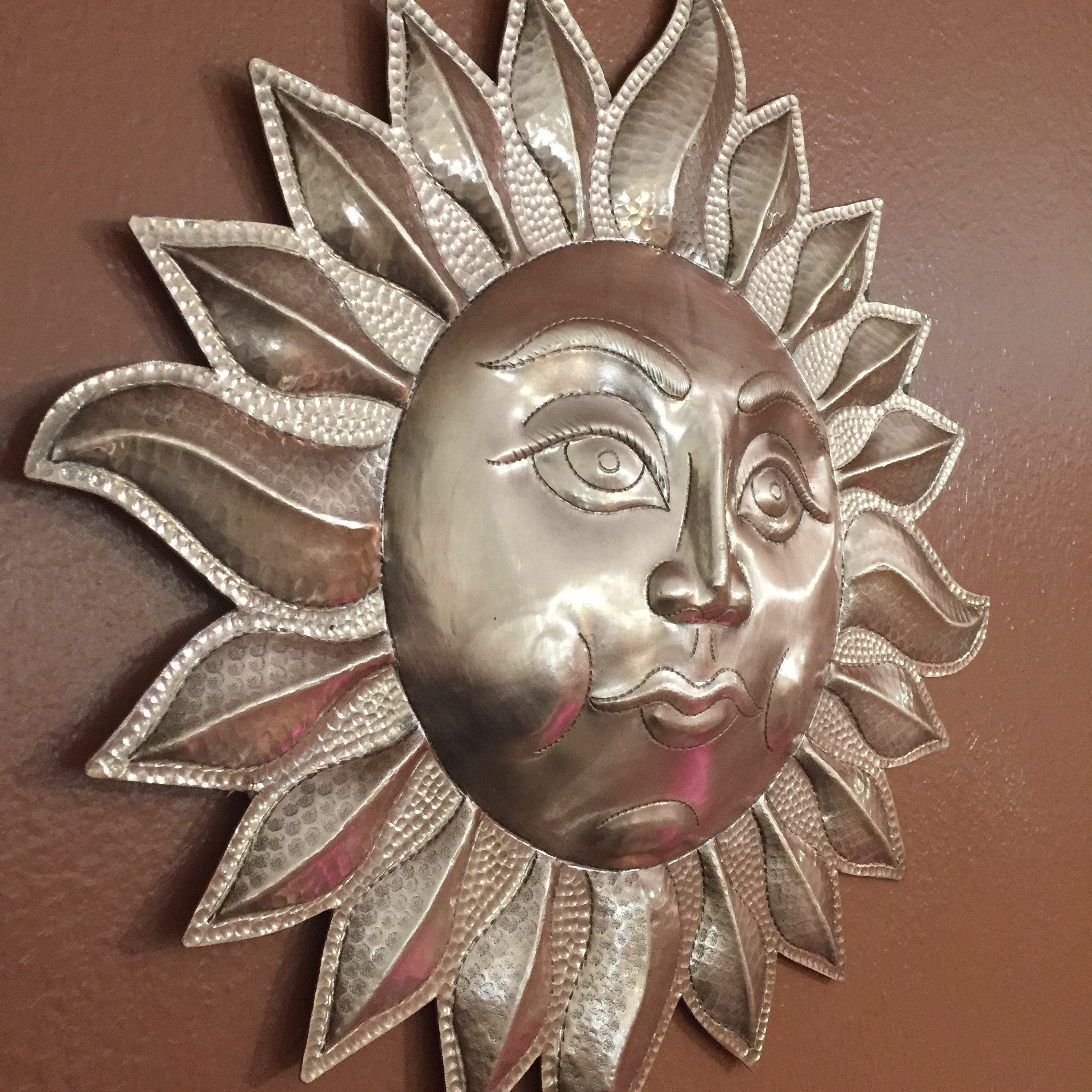 Handcrafted hammered copper 12 sun wall decor