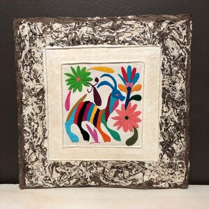 Otomí Embroidered Amate Bark Paper Wall Art: Mexican Folk Art