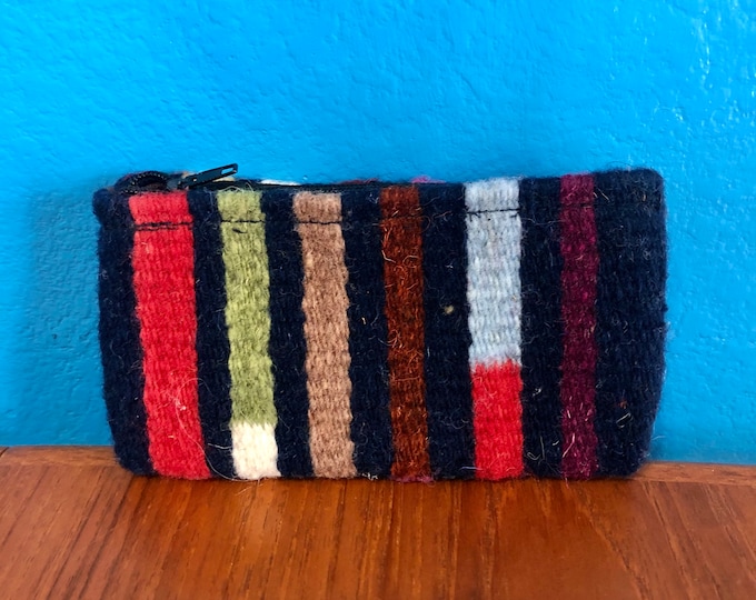 Zapotec hand woven merino wool wallet / change purse with zipper approx. 5 1/2” x 3”