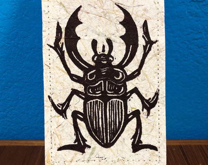 Handmade Small Paper Journal / Notebook with Linocut Print Cornhusk Paper Covers and Eucalyptus Journal Paper (80 pages)