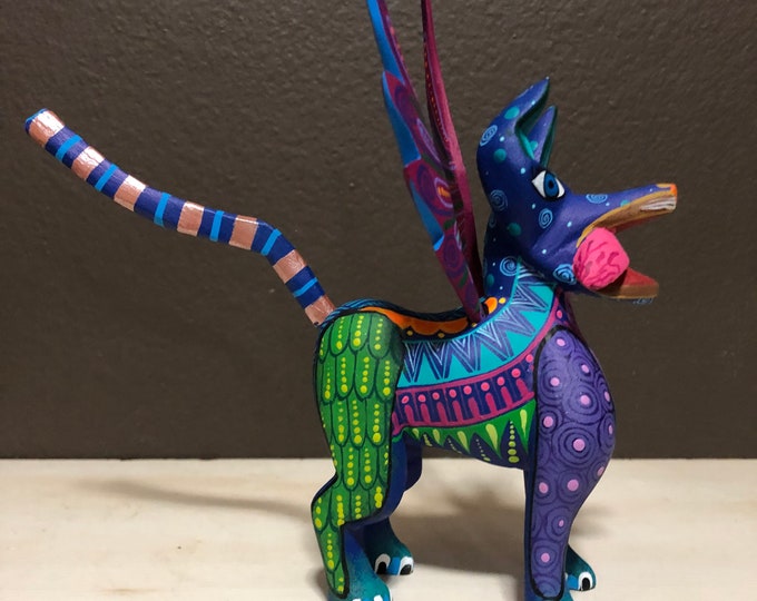 Alebrije Spirit Dog Handcrafted Wood Carving by Zeny Fuentes & Reyna Piña from Oaxaca, Mexico.