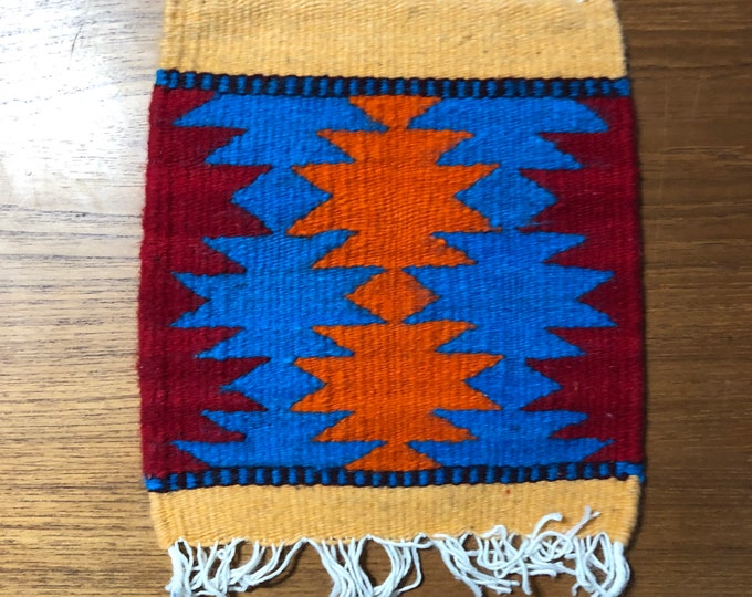 Zapotec hand woven merino wool trivet hot pad 8” x 9”