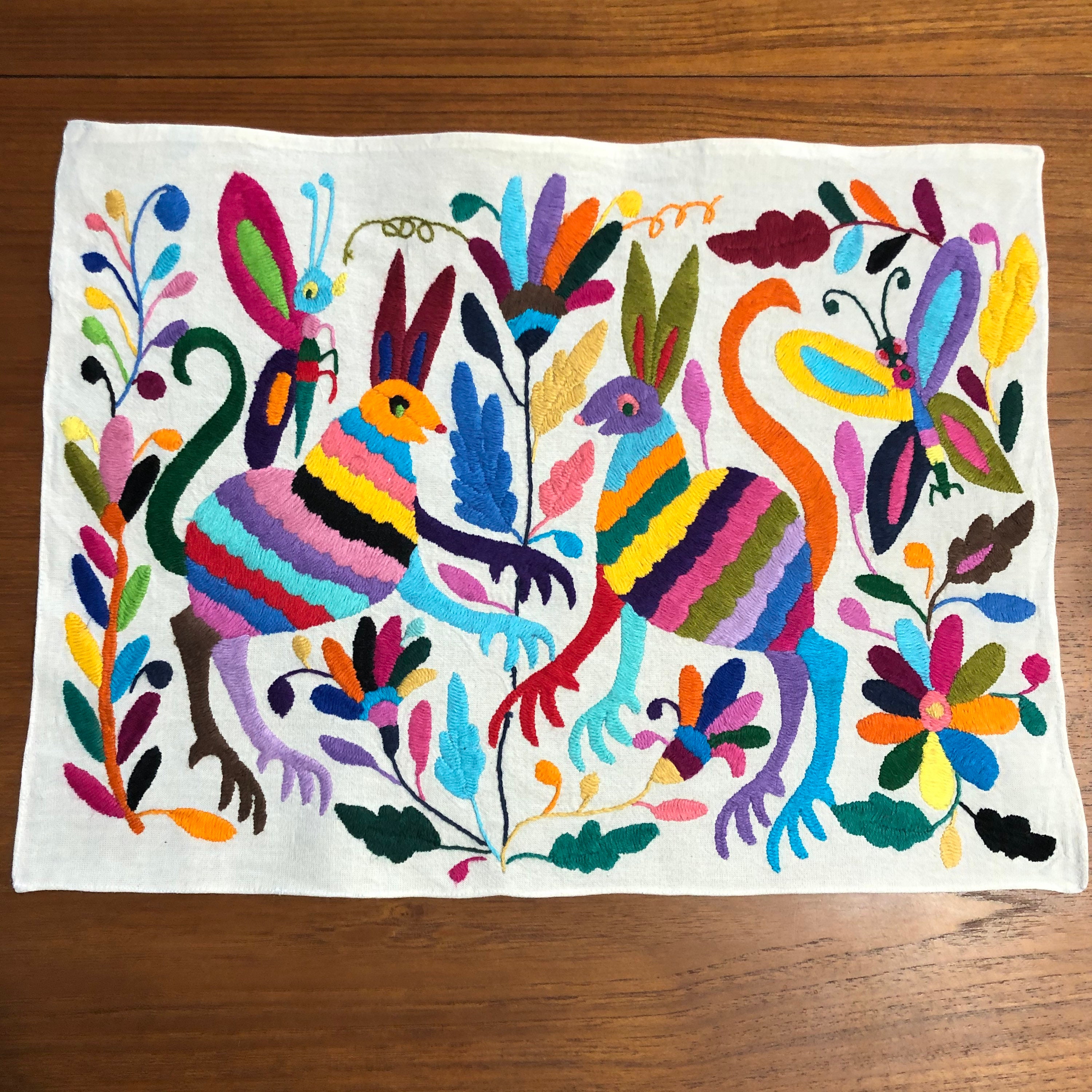 Hand embroidered Otomí placemat /frameable art with multicolor