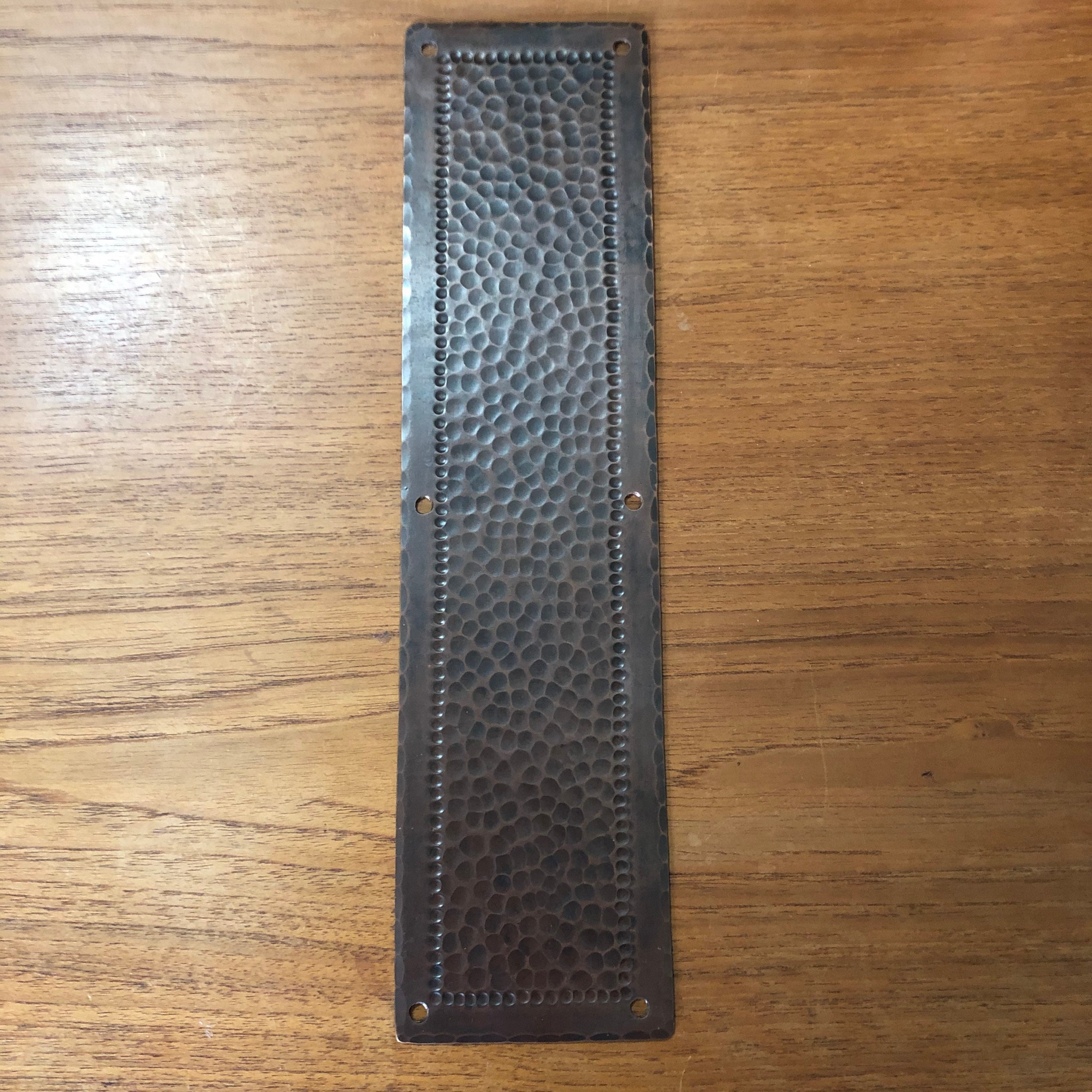 Hammered Copper Door Push Plate with Brown Patina