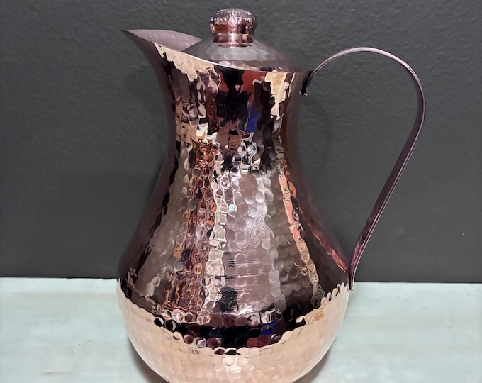 Hand Hammered Copper Pitcher with Lid - 2 Liters, Pure Copper