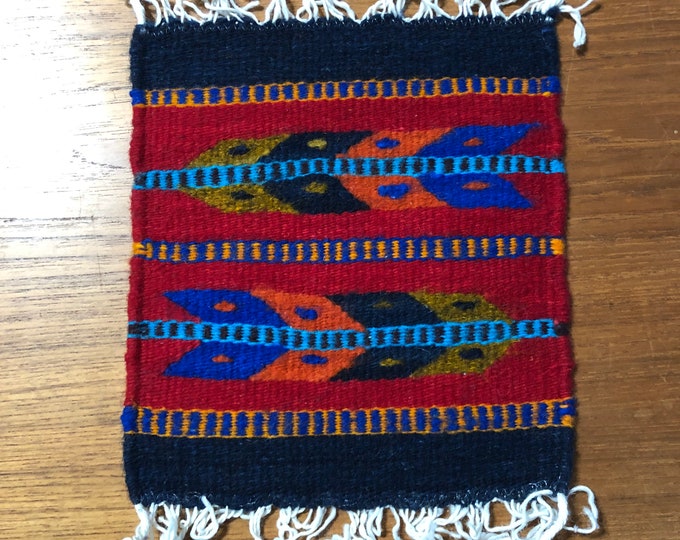 Zapotec hand woven merino wool trivet hot pad 8” x 9”