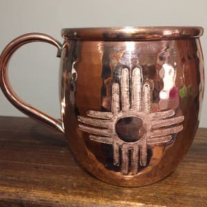 16oz Moscow Mule Hammered Copper Barrel Mug with Zia sun logo