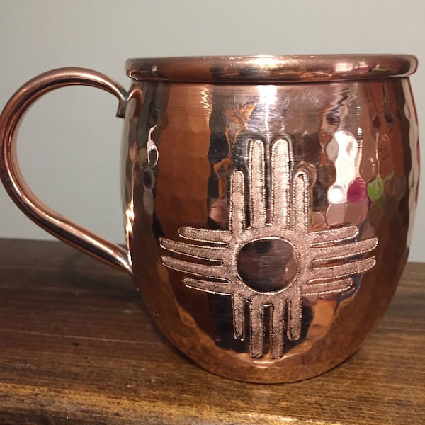 16oz Moscow Mule Hammered Copper Barrel Mug with Zia sun logo