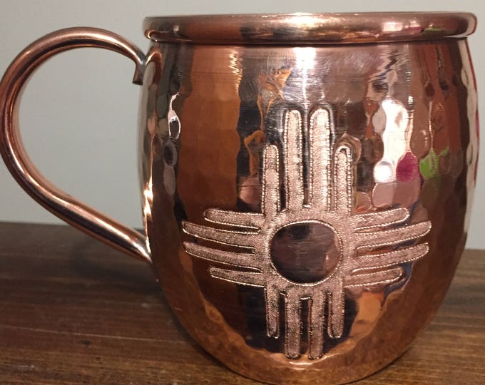 16oz Moscow Mule Hammered Copper Barrel Mug with Zia sun logo