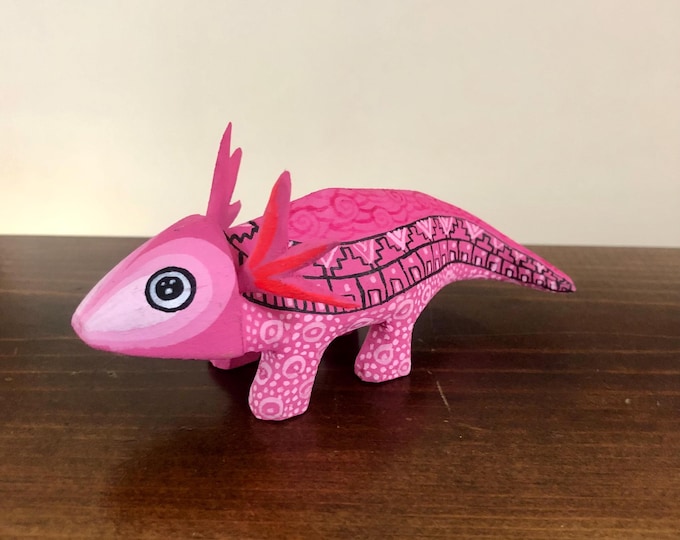 Alebrije Axolotl (Mexican Salamander)  Handcrafted Wood Carving by Esperanza Martinez from Oaxaca, Mexico.